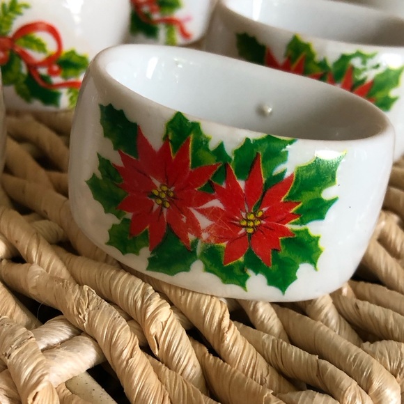 70's Christmas Napkin Rings - Christmas Dining - Poinsettia Christmas - Picture 7 of 11